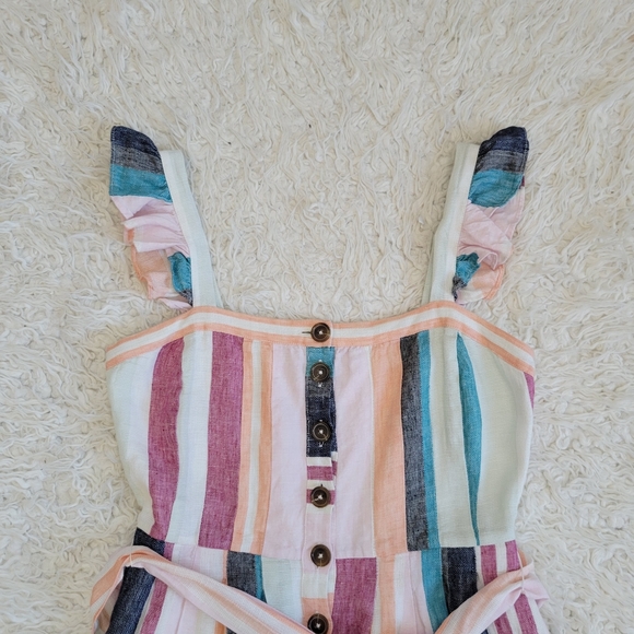 J Crew Button Up Midi Belted Linen Dress Mixed Stripe AK255 - Picture 5 of 12